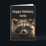 Birthday Custom Name Cool Sister Racoon Card<br><div class="desc">Happy Birthday Custom Name cool sister racoon animal in glasses</div>