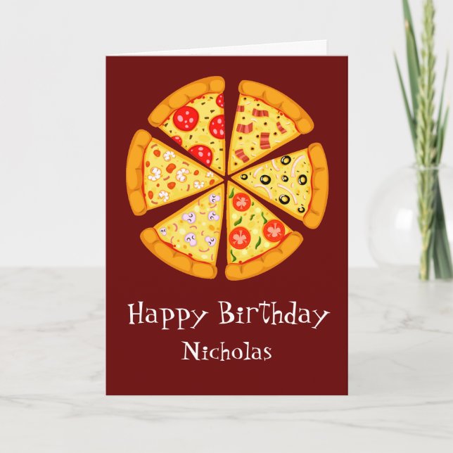 Birthday Custom Name with Pizza Card (Front)