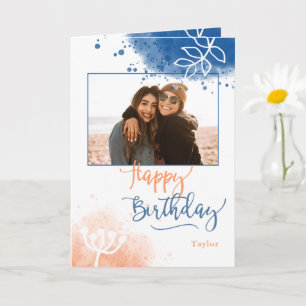 Birthday Custom Photo and Name Watercolor Card