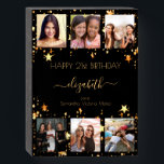 Birthday custom photo collage black friend stars wooden box sign<br><div class="desc">A gift from friends for a woman's 21st birthday, celebrating her life with a collage of 6 of your high quality photos of her, her friends, family, interest or pets. Personalise and add her name, age 21 and your names. Golden text. A chic, classic black background colour. Her name is...</div>