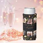 Birthday custom photo collage black gold friend seltzer can cooler<br><div class="desc">A gift from friends for a woman's 21st birthday, celebrating her life with a collage of 6 of your high quality photos of her, her friends, family, interest or pets. Personalise and add her name, age 21 and your names. Golden text. A chic, classic black background colour. Her name is...</div>