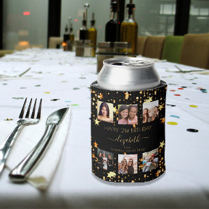 Birthday custom photo collage black gold friends can cooler