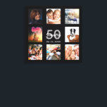 Birthday custom photo collage black monogram canvas print<br><div class="desc">A unique 50th (or any age) birthday gift or keepsake, celebrating her life with a collage of 8 of your photos. Add images of her family, friends, pets, hobbies or dream travel destination. Personalise and add a name, age 50 and a date. Grey and white coloured letters. A chic black...</div>