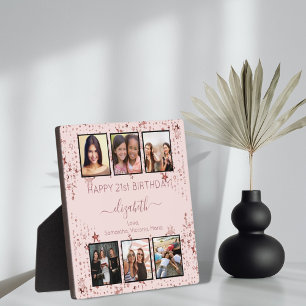 Birthday custom photo collage rose gold friends plaque