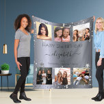 Birthday custom photo collage silver best friends  fleece blanket<br><div class="desc">A gift from friends for a woman's 21st birthday, celebrating her life with a collage of 6 of your high quality photos of her, her friends, family, interest or pets. Personalise and add her name, age 21 and your names. Black text. A faux silver metallic looking background. Her name is...</div>
