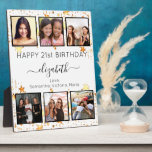 Birthday custom photo collage white black friends  plaque<br><div class="desc">A gift from friends for a woman's 21st (or any age) birthday, celebrating her life with a collage of 6 of your high quality photos of her, her friends, family, interest or pets. Personalise and add her name, age 21 and your names. A stylish white background. Decorated with faux gold...</div>
