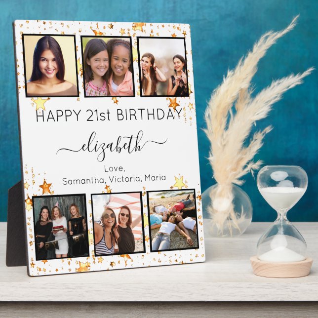 Birthday custom photo collage white black friends  plaque (Side)