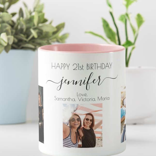 Birthday custom photo friend black white chic mug (Creator Uploaded)