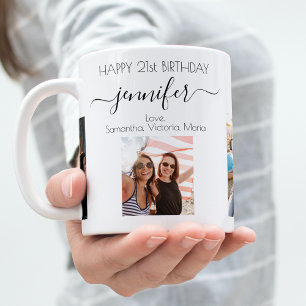 Birthday custom photo friends black white chic coffee mug