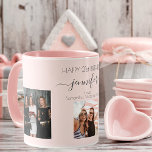Birthday custom photo friends blush pink chic mug<br><div class="desc">A gift from friends for a woman's 21st birthday, celebrating her life with 3 of your photos of her, her friends, family, interest or pets. Personalize and add her name, age 21 and your names. Black colored letters. A girly, feminine blush pink, rose gold colored background. Her name is written...</div>