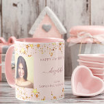 Birthday custom photo rose gold best friends<br><div class="desc">A gift from friends for a woman's 21st (or any age) birthday. Personalize and 2 of your own photos, her name, age 21 and your names. Dark rose text. A chic feminine rose gold, pink background color. Her name is written with a modern hand lettered style script with swashes. Decorated...</div>