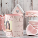 Birthday custom photo rose gold best friends mug<br><div class="desc">A gift from friends for a woman's 21st (or any age) birthday. Personalize and 2 of your own photos, her name, age 21 and your names. Dark rose text. A chic feminine rose gold, pink background color. Her name is written with a modern hand lettered style script with swashes. Decorated...</div>