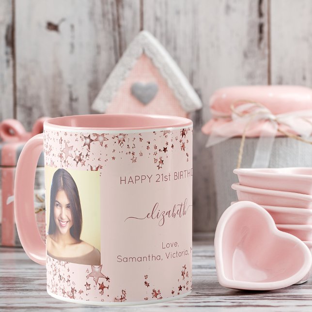 Birthday custom photo rose gold best friends mug (Creator Uploaded)