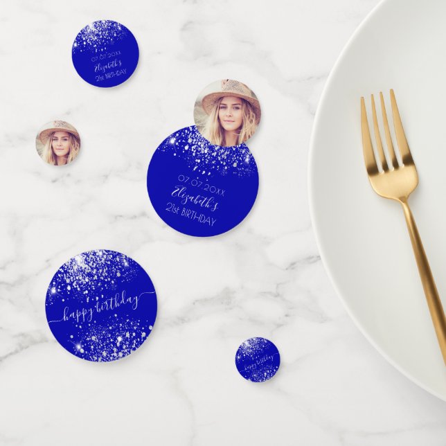 Birthday custom photo royal silver glitter dust confetti (Group)