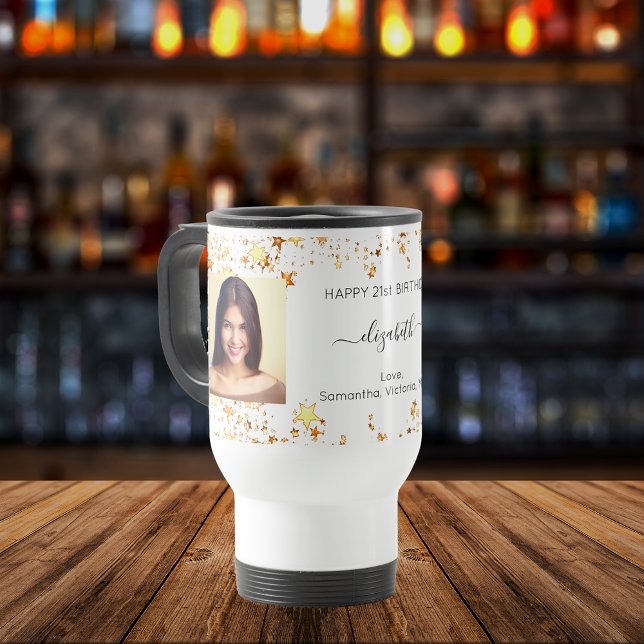Birthday custom photo white gold best friends travel mug (Creator Uploaded)