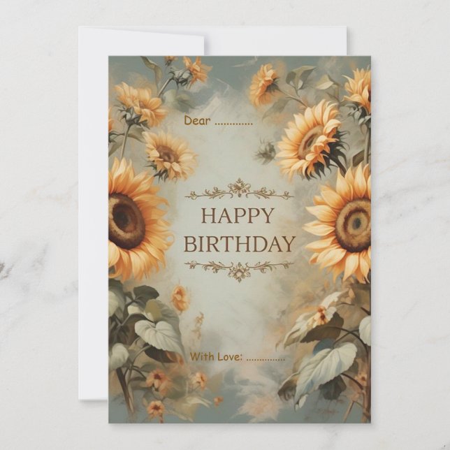 Birthday Custom Sun Flowers Floral  Holiday Card (Front)