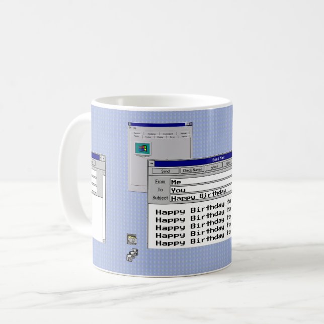 Birthday Custom Windows 95 Computer Theme   Coffee Mug (Front Left)