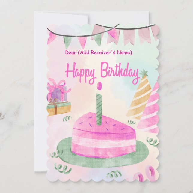 Birthday Customisable Cake Piece Holiday Card (Front)
