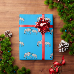Birthday, Cute and happy Kenyan Zebras Blue Wrapping Paper