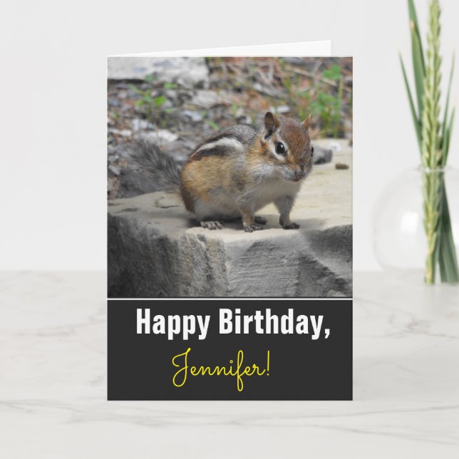 Birthday + Cute Chipmunk Like Critter on a Rock Card (Front)
