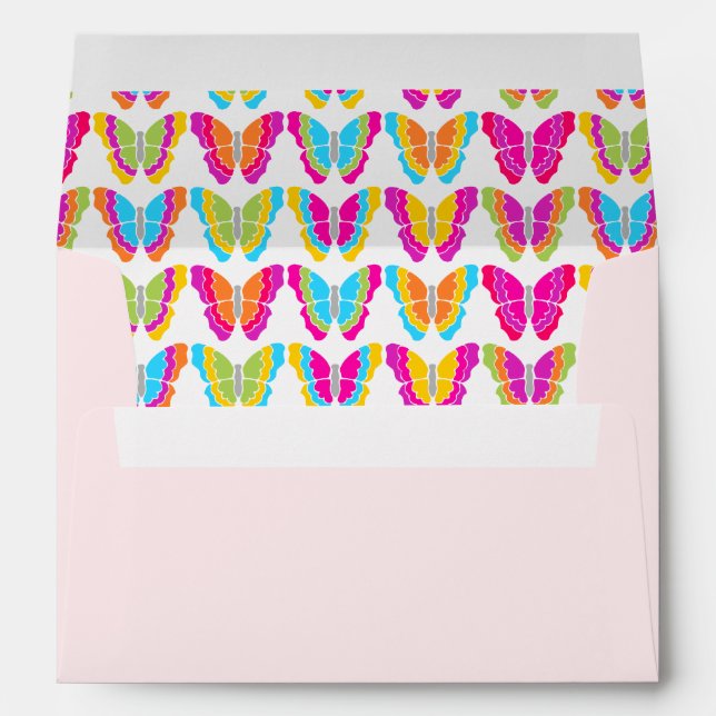 Birthday Cute Colourful Butterflies Custom Address Envelope (Back (Bottom))