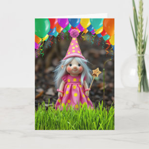 Birthday Cute Girl Gnome with Balloons Card