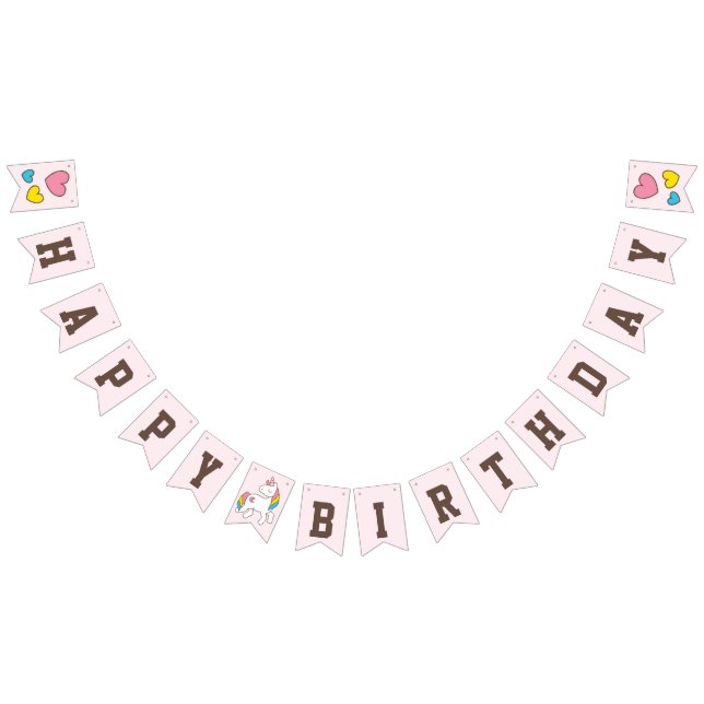 Birthday. Cute Unicorn with Cute Hearts. Add Name. Bunting (All)