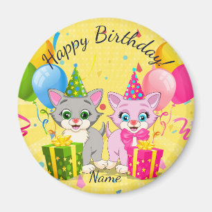 Birthday Cutie Pink and Grey Kitten Cartoons Magnet