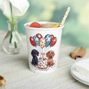 Birthday Dachshund Dogs Paper Cups