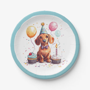 Birthday Dachshund Dogs Paper Plate