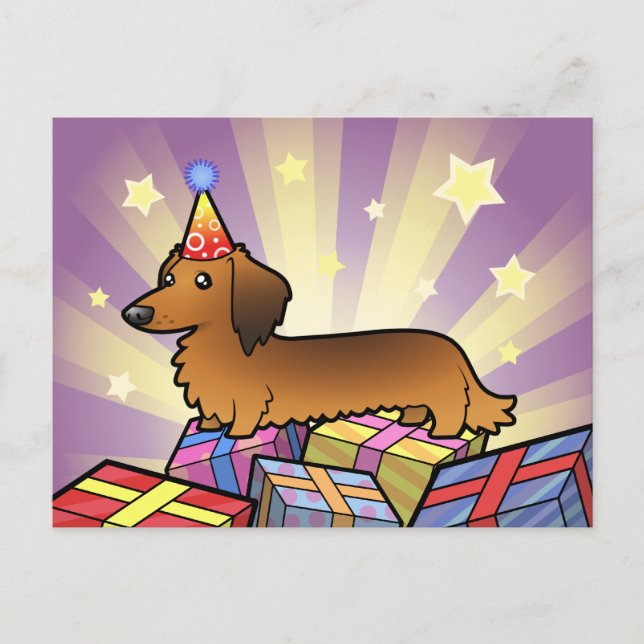 Birthday Dachshund (longhair) Postcard (Front)