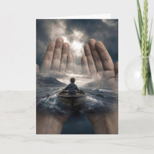 Birthday Dad's Hands Guiding Boy in Boat Card