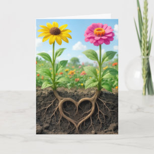 Birthday Daisy and Zinnia Heart Roots Card