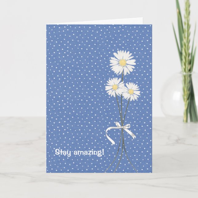 birthday daisy bouquet on pin dots card (Front)