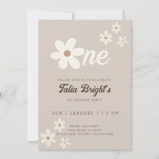 Birthday Daisy Natural Boho Retro Vibes  Invitation
