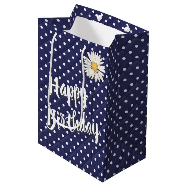 Birthday Daisy On Polka Dots Medium Gift Bag (Front Angled)
