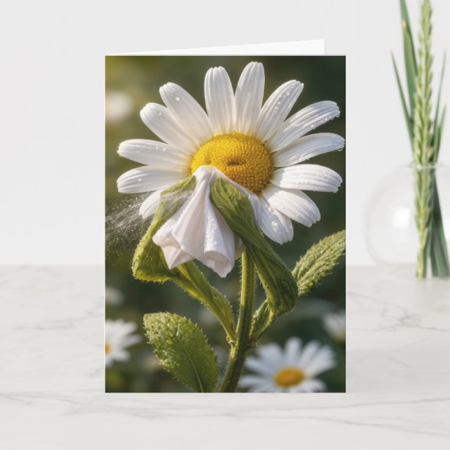 Birthday Daisy Sneezing Into a Handkerchief Card (Front)