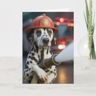 Birthday Dalmatian Dog Holding a Fire Hose Card