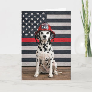 Birthday Dalmatian Dog Wearing a Fireman Helmet Card