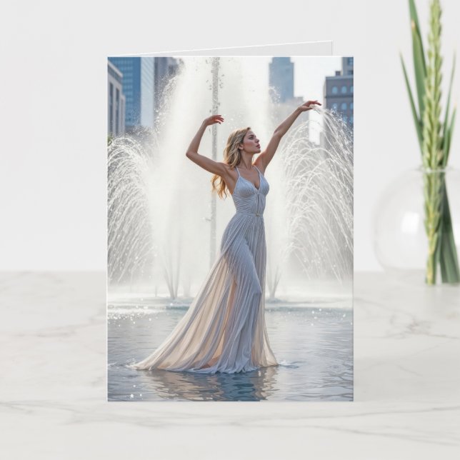 Birthday Dancer In a City Fountain Card (Front)