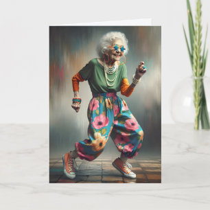 Birthday Dancing Hip Old Lady Card