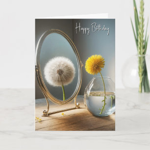 Birthday Dandelion Reflection In a Mirror Card