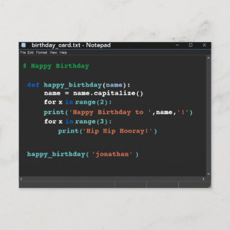 Birthday Dark Mode Notepad Computer Programmer Postcard