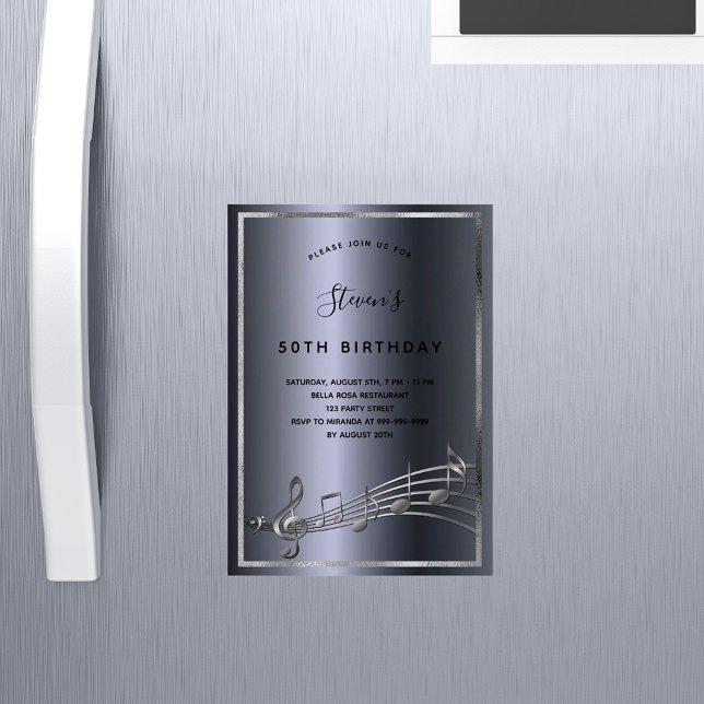 Birthday dark silver music notes invitation magnet (Creator Uploaded)