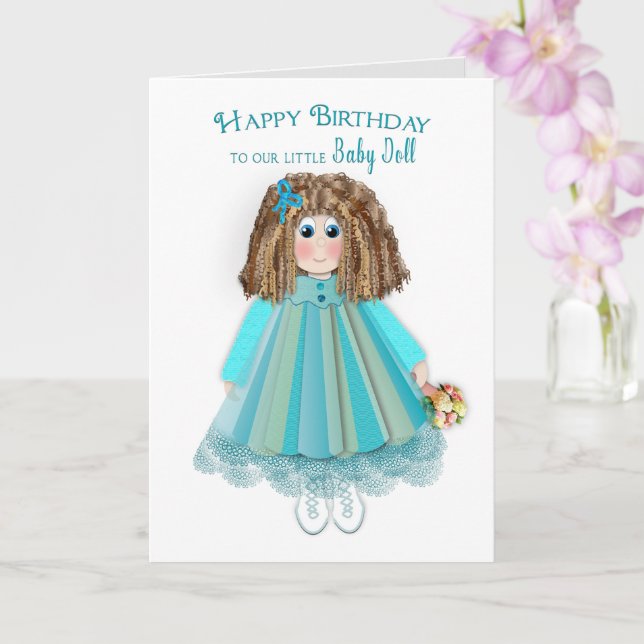 Birthday, Daughter, Baby Doll Curly Hair and Dress Card (Orchid)