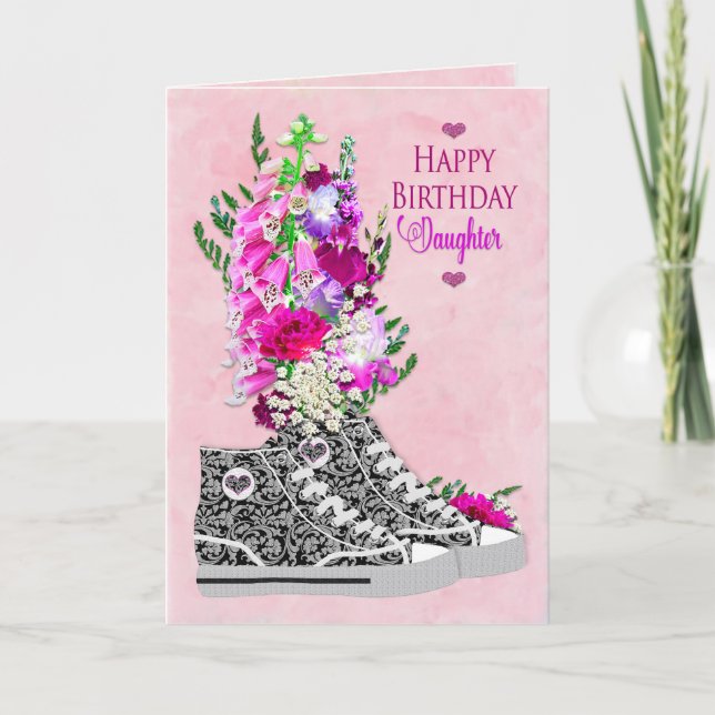 Birthday, Daughter, Fancy Sneakers black/White Card (Front)