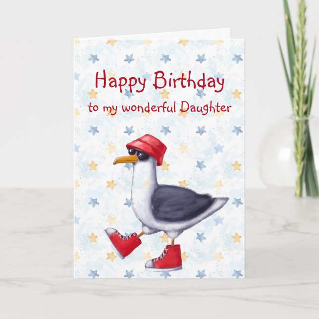 Birthday Daughter Fun Cute Seagull Bird Card (Front)