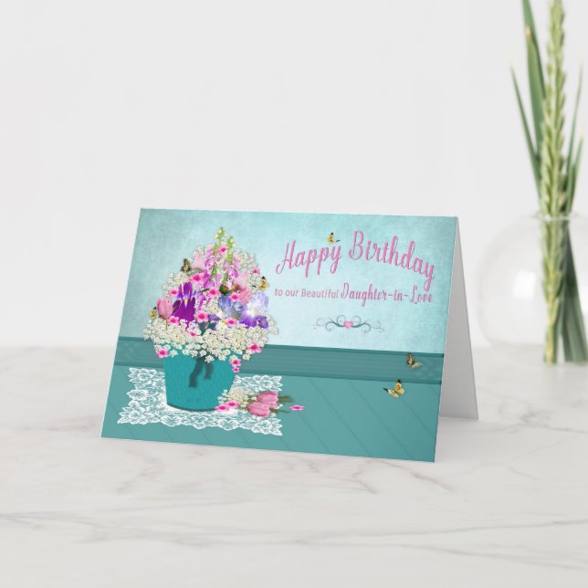 Birthday - Daughter-in-Love -Bucket of Flowers Card (Front)