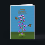 Birthday, Daughter, Sweet Peas and Butterflies Card<br><div class="desc">A fantasy image highlighted by purple sweet pea flowers with little faces watching two hovering monarch butterflies makes a colourful and whimsical birthday card.  Customise by changing the inside verse to anything you want.</div>