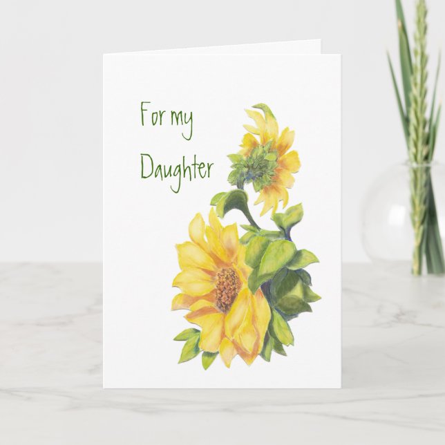 Birthday Daughter Watercolor Sunflowers, Floral Card (Front)